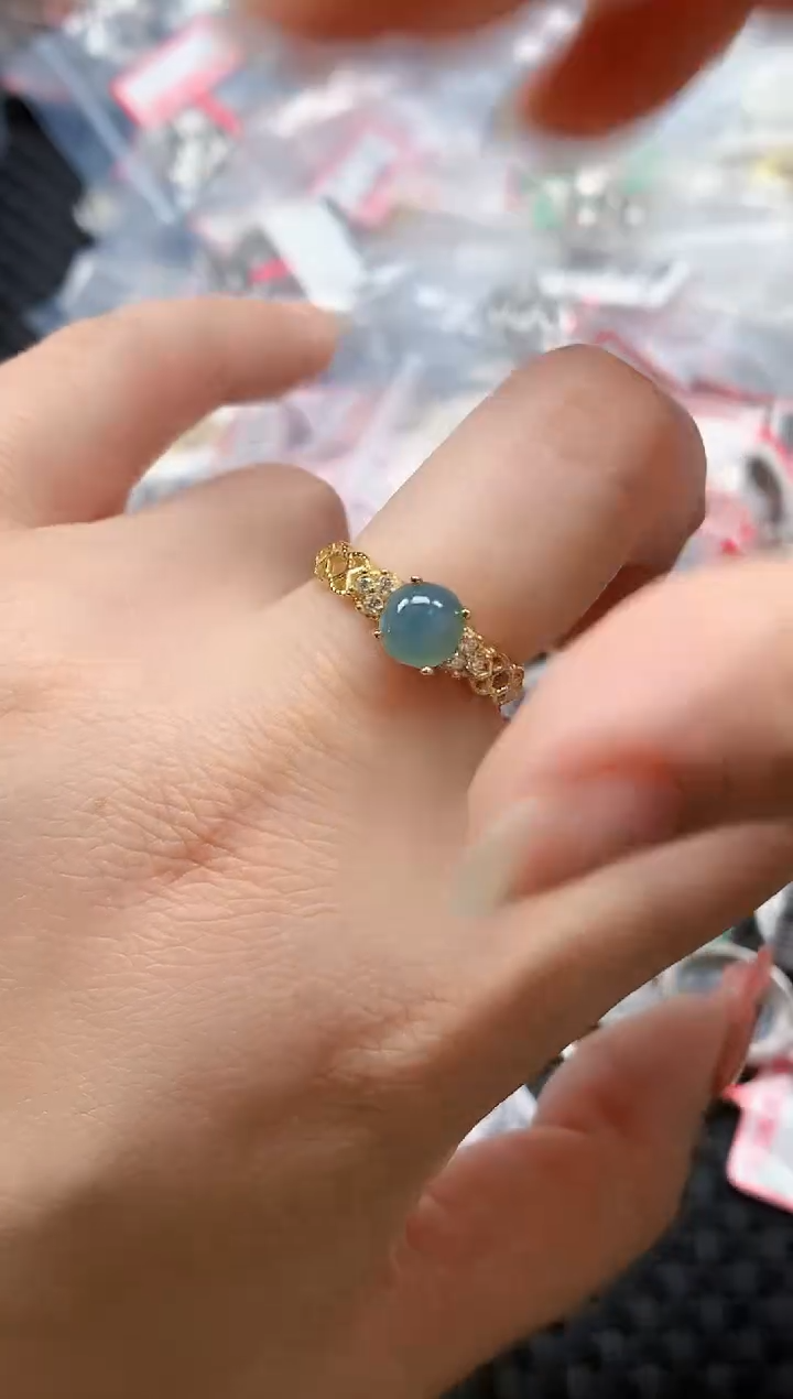 银S925镶嵌戒指翡翠天然A货缅甸翡翠