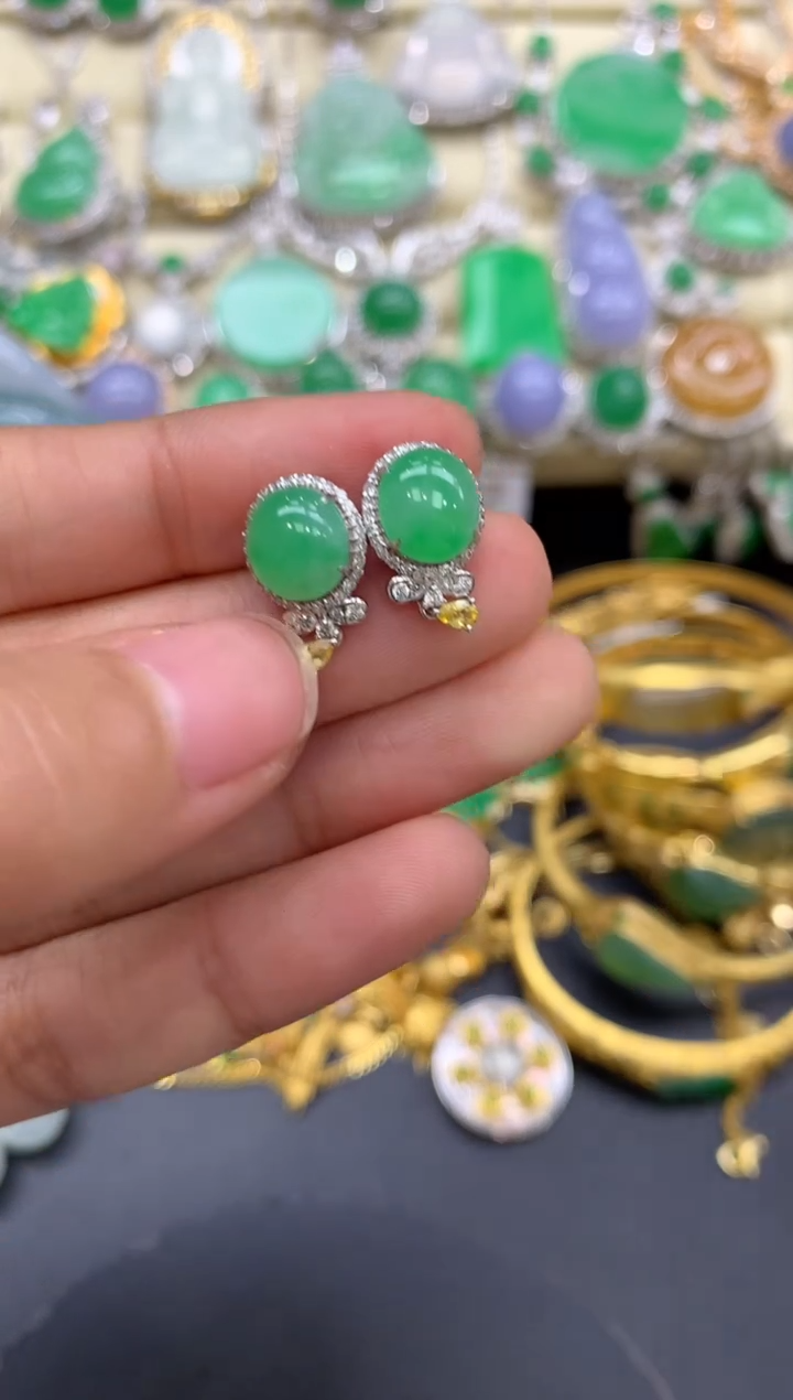 【闪购商品】翡翠耳饰18K金镶嵌415-中国好珍宝