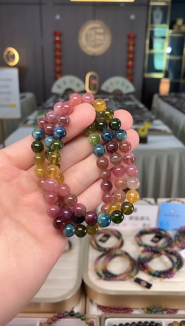 未镶嵌老矿碧玺彩虹三圈手串7mm+碧玺xion多样性发一条