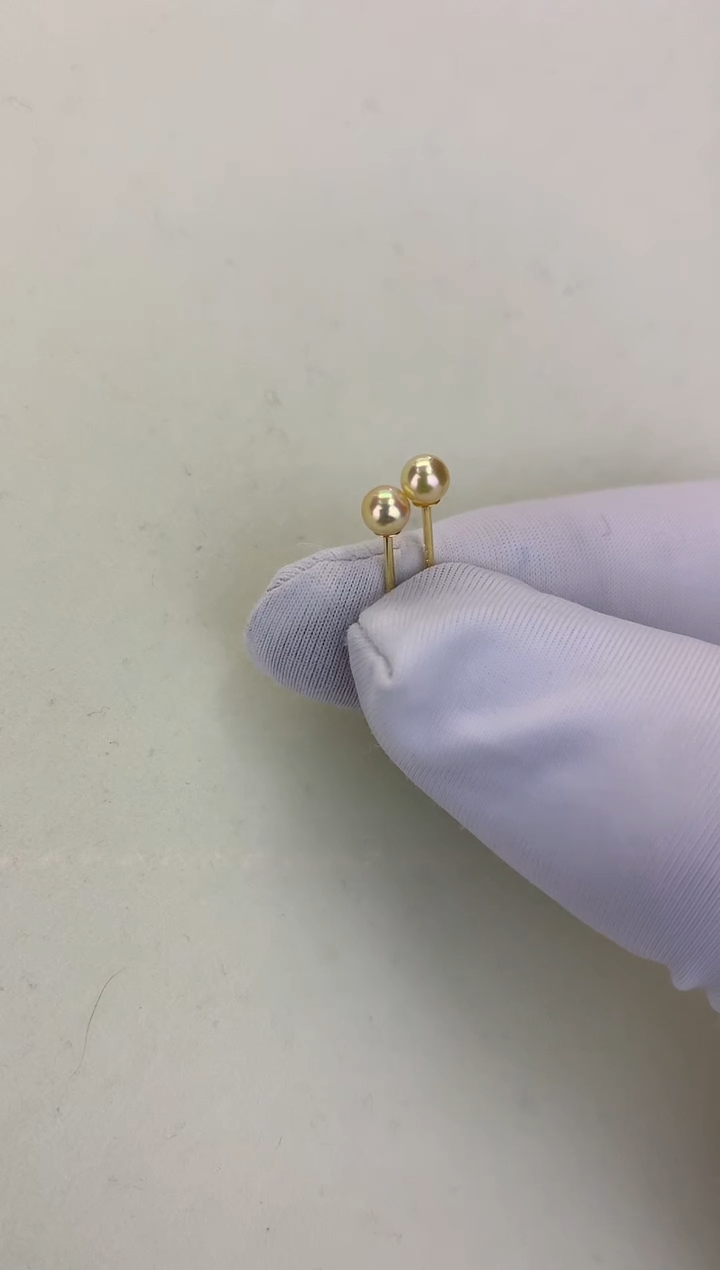 银S925镶嵌DA海水珍珠 GD133 3-4 羽皇金耳钉