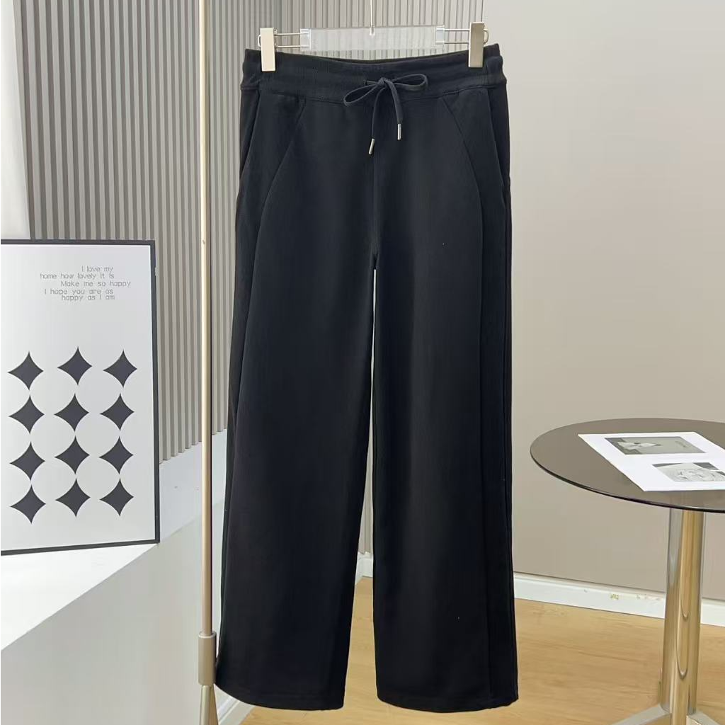 【文文外贸】高腰简约宽松女士秋冬显瘦时尚直筒裤抽绳长裤运动
