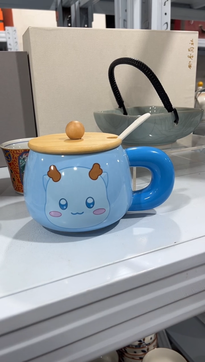 杯子骨瓷（简装）木盖 早餐杯+小勺