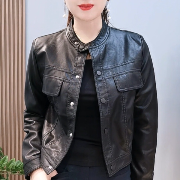 短款立领Pu夹克外套
