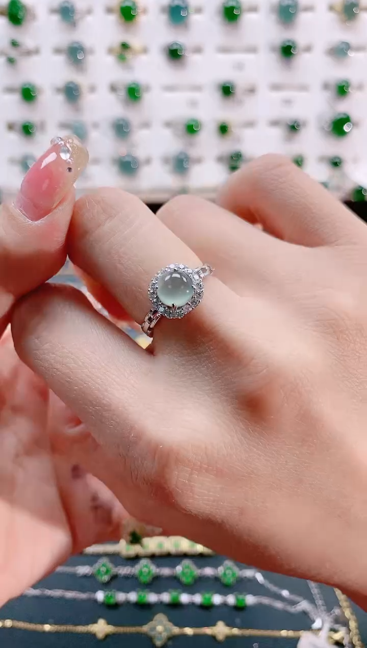 【闪购商品】翡翠戒指银S925镶嵌天然翡翠