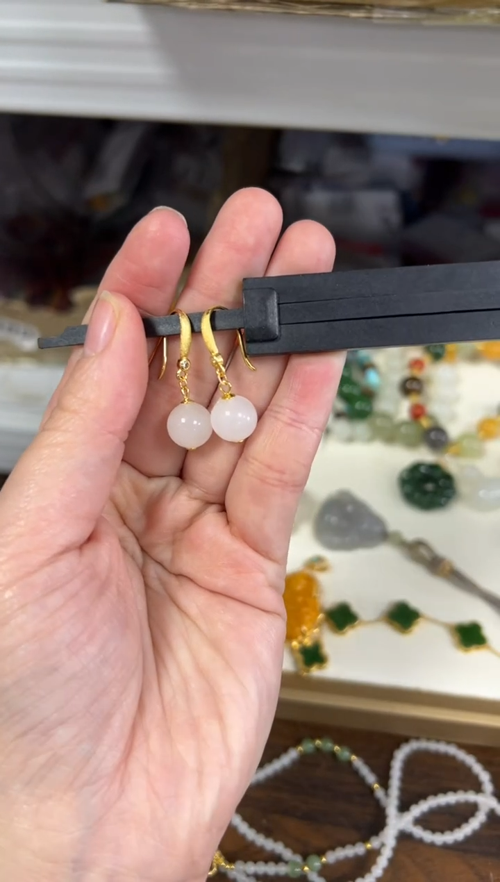 银S925镶嵌和田玉耳饰和田玉白玉拉丝银镶嵌耳环[22]