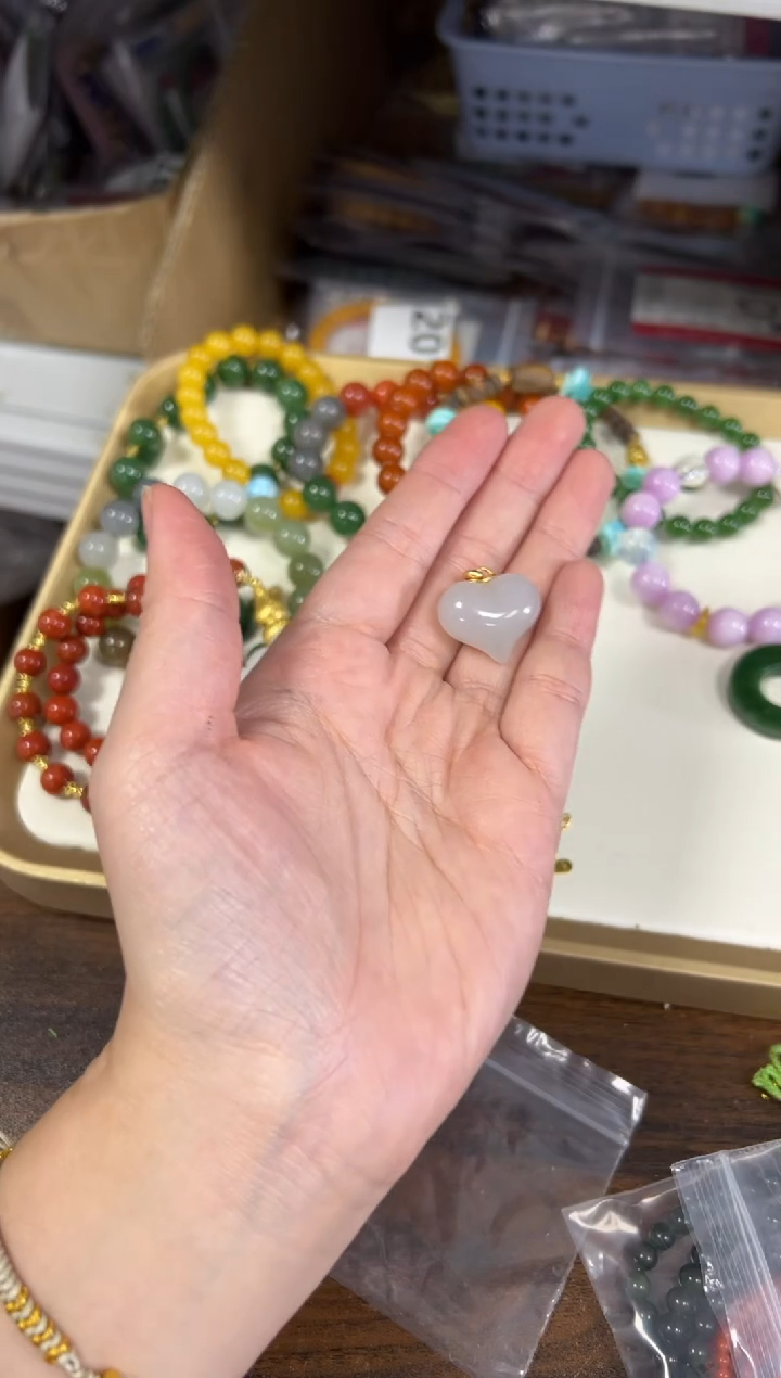 项链银S925镶嵌和田玉和田玉烟紫屁桃银镶嵌吊坠[6384]