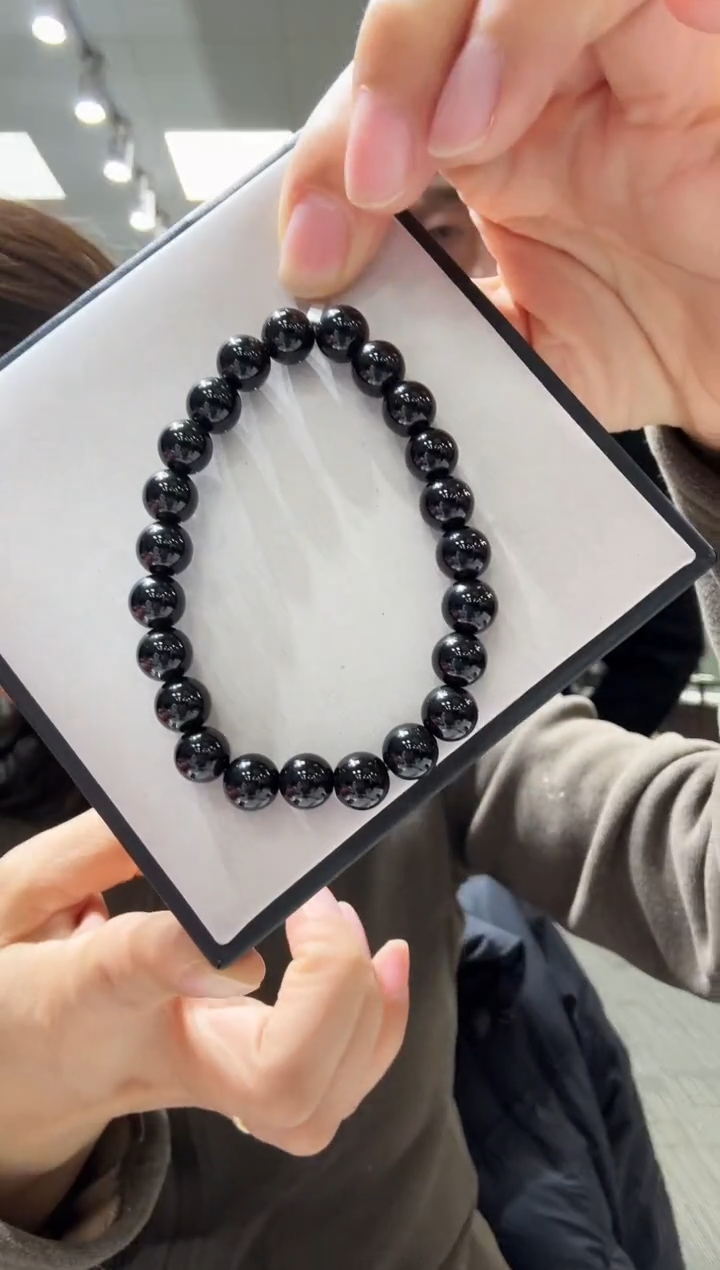 未镶嵌黑曜岩手链优0485 约8mm