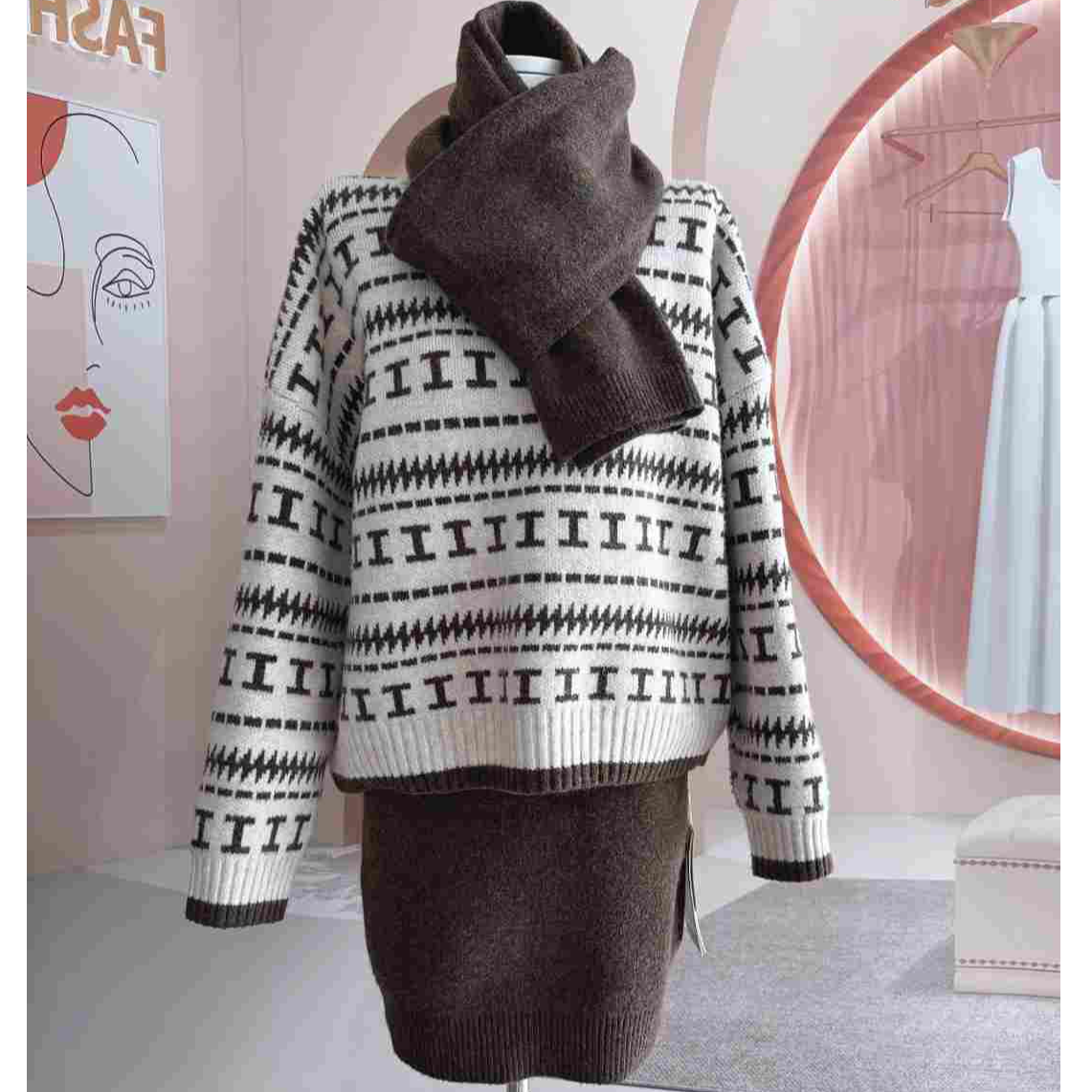 复古费尔岛羊毛针织套装  保暖 秋冬时尚