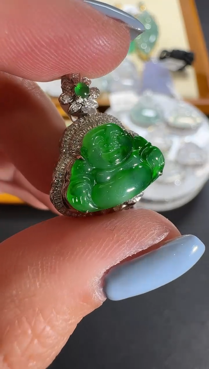 【闪购商品】翡翠吊坠(不含链)18K金镶嵌【源头工厂】钻石镶嵌