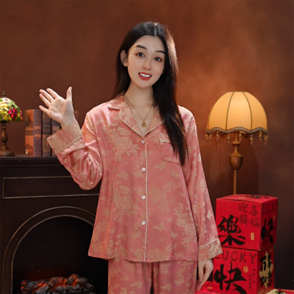 七七【胭脂】两件套新款高端定制夏季长袖睡裤可外穿家居服QGN