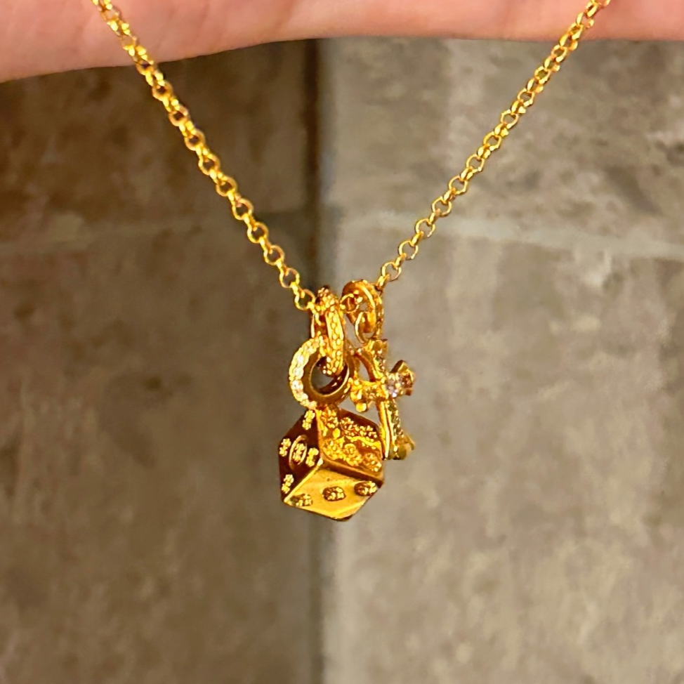 铜合金项链 克家十字架骰子项链·时尚潮流镜面ins风百搭锁骨链