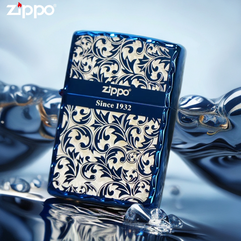 ZIPPO打火机蓝冰咬边唐草经典原装正品防风送老公实用礼物DYJ1