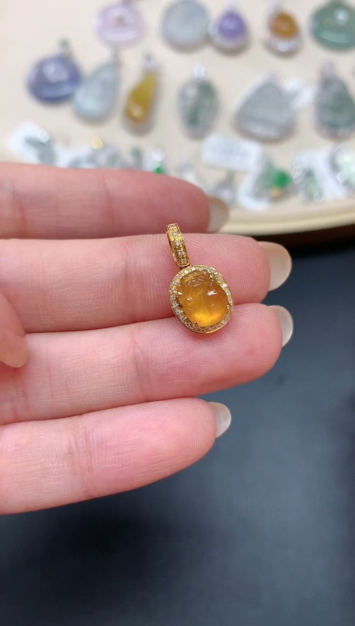 翡翠18K金镶嵌吊坠(不含链)D65|2980