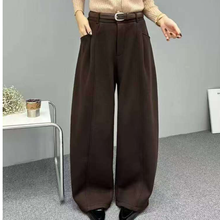 直筒弯刀裤冬季新款加绒保暖纯色休闲裤气质韩版黑百搭女士
