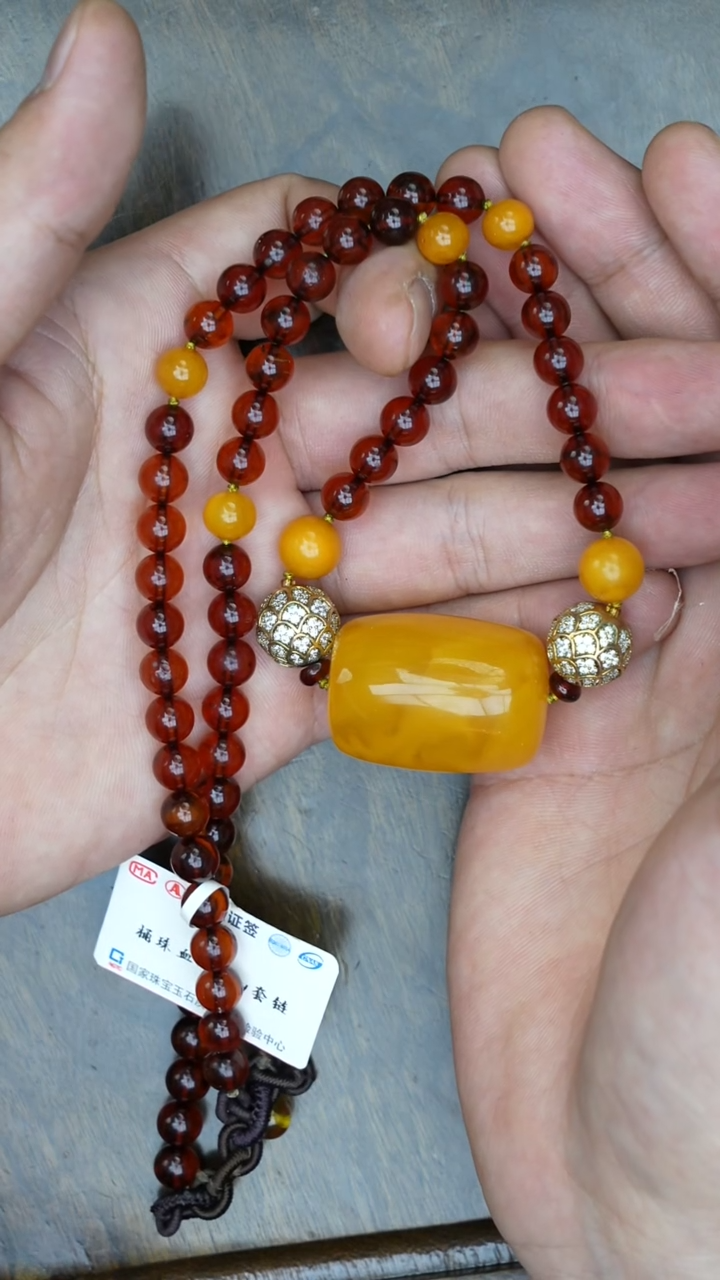 【闪购商品】琥珀裸石未镶嵌老蜡桶珠DIY项链