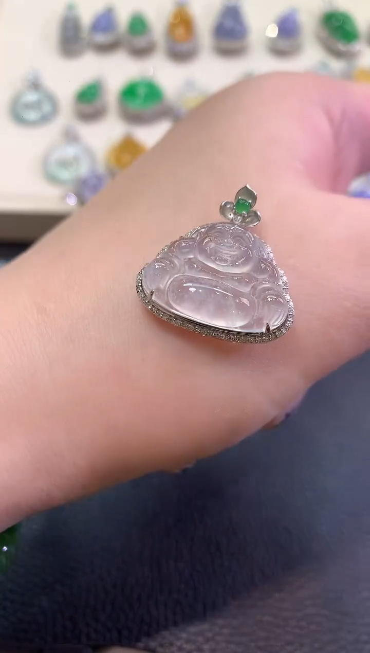 翡翠18K金镶嵌吊坠(不含链)q36 春日珠宝