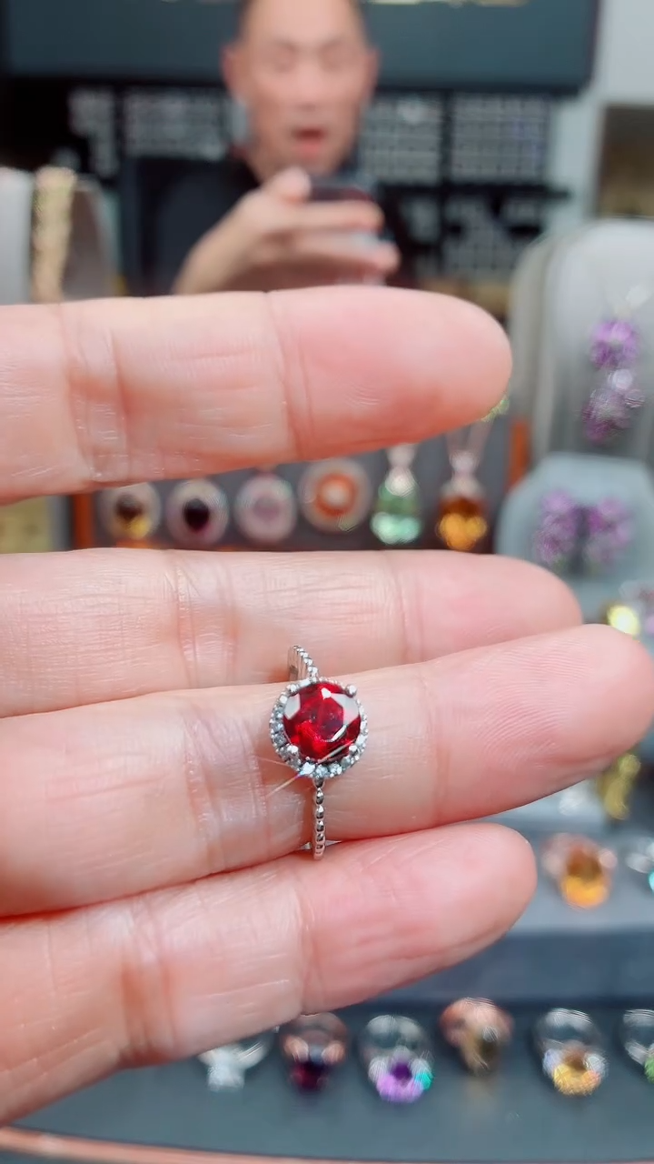 银S925镶嵌戒指石榴石石榴石戒指12#