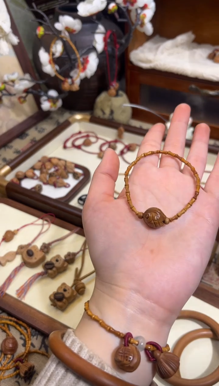 手串桃核【桃缘行】竹节「锦鲤」桃木桃核辟、挡、驱、护 备注手围