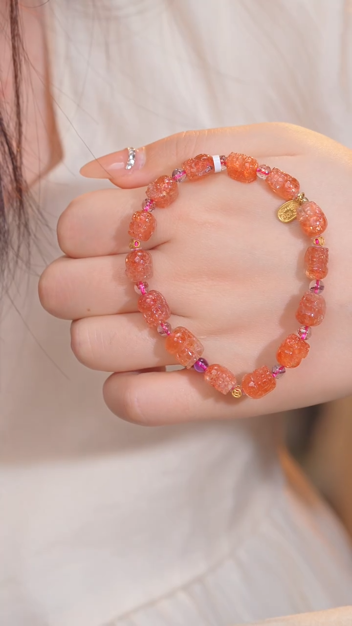 长石手串18K金镶嵌金太阳 @@N3828