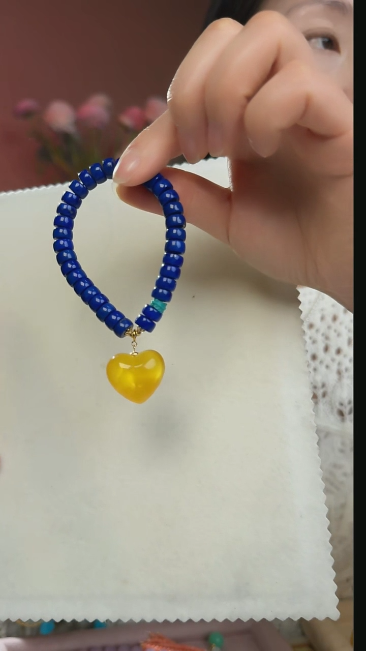 【闪购商品】青金石手串未镶嵌天然青金石搭配爱心手串