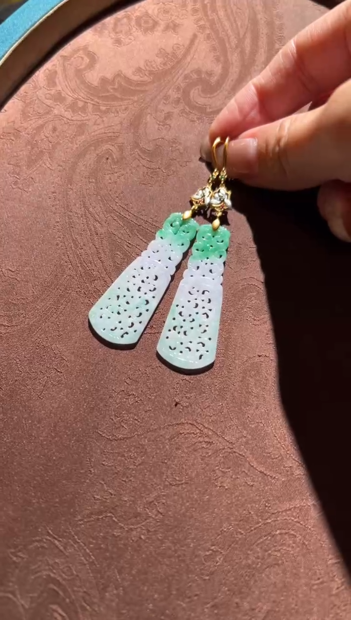 银S925镀金镶嵌翡翠耳环红翡绿翠 