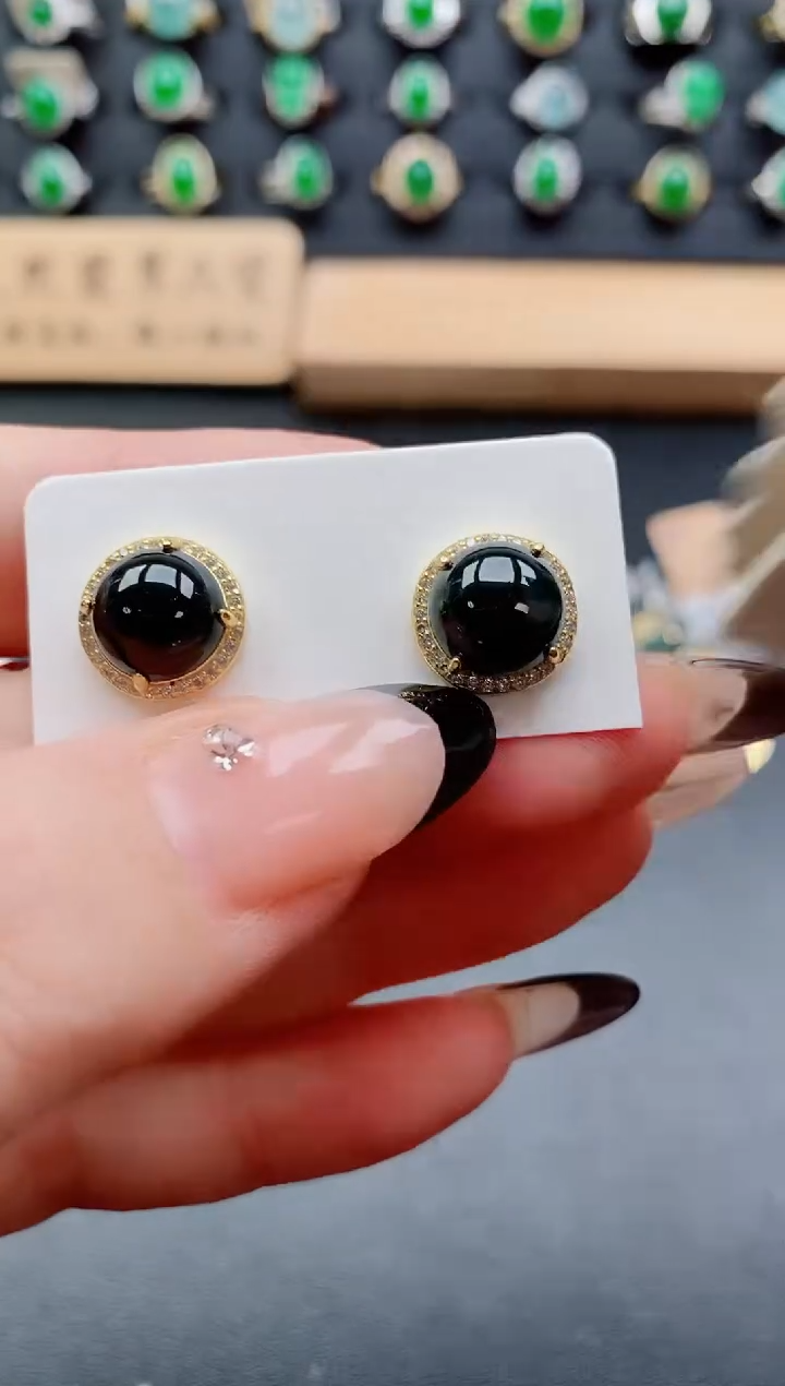 银S925镶嵌翡翠耳饰2121