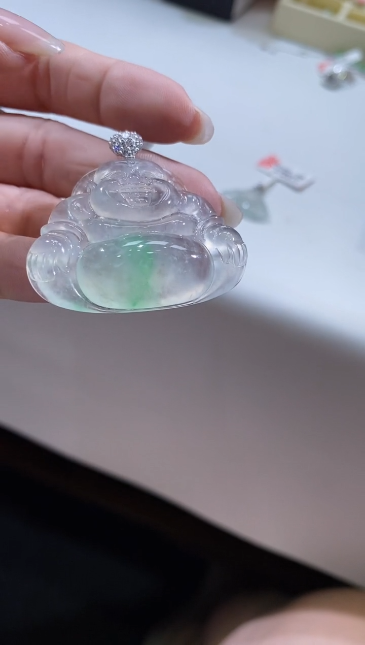 翡翠18K金镶嵌吊坠(不含链)佛公
