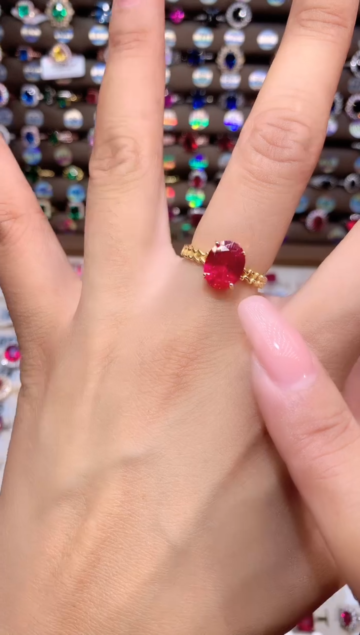 红宝石戒指银S925镶嵌810金