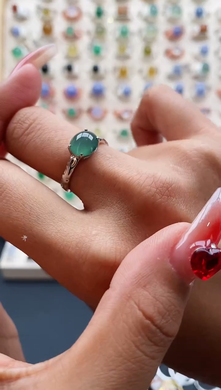 【闪购商品】翡翠戒指银S925镶嵌缅甸天然A货翡翠222 6+1