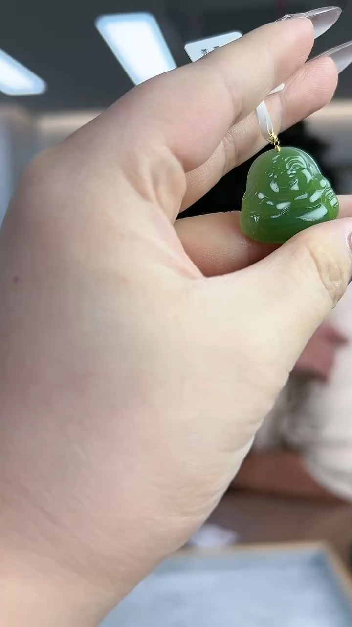 【闪购商品】和田玉佛公18K金镶嵌吊坠