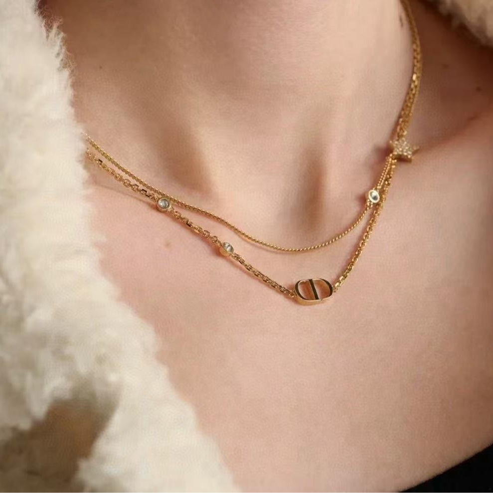 99新 DIOR/迪奥  项链cd字母金色 可调节金属水钻 盒子尘袋