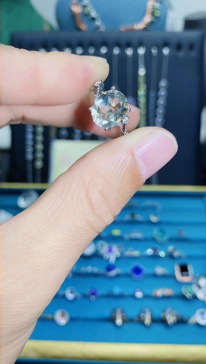 【闪购商品】水晶戒指银S925镶嵌绿水