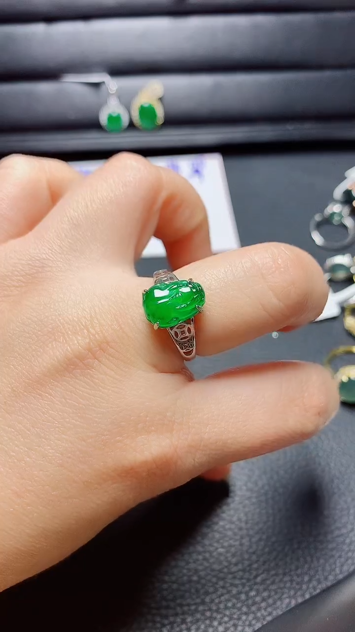 银S925镶嵌戒指翡翠天然翡翠A货s925银镶