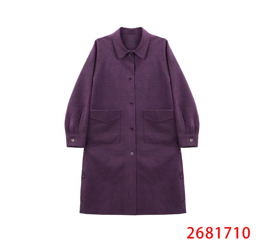 君 新中式  风  2681710  紫色菱格柞蚕丝香云纱风衣外套