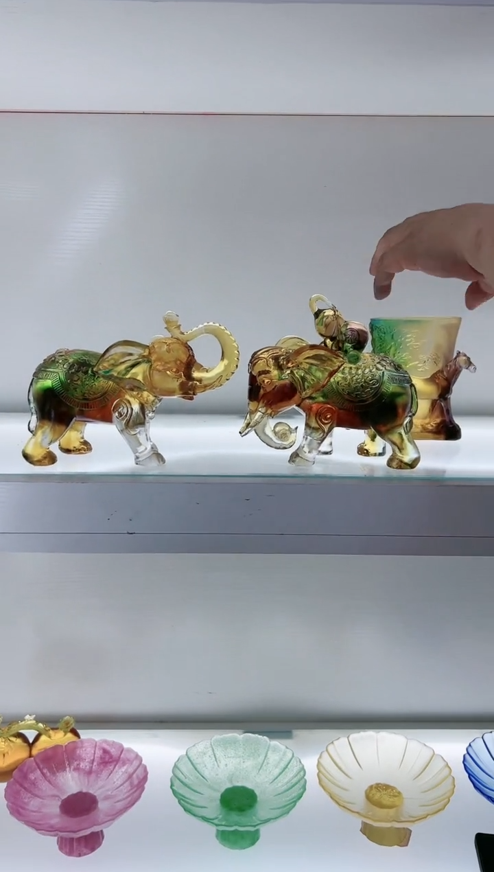 【闪购商品】茶宠古法琉璃一对大象
