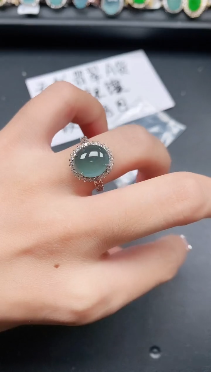 翡翠戒指银S925镶嵌1111
