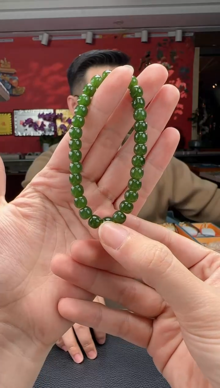 【闪购商品】和田玉手串未镶嵌碧玉辣绿直切单圈手串