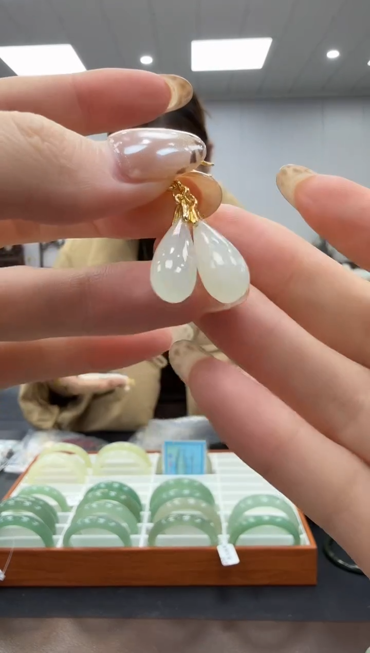 银S925镶嵌和田玉耳饰多样性发其一xy