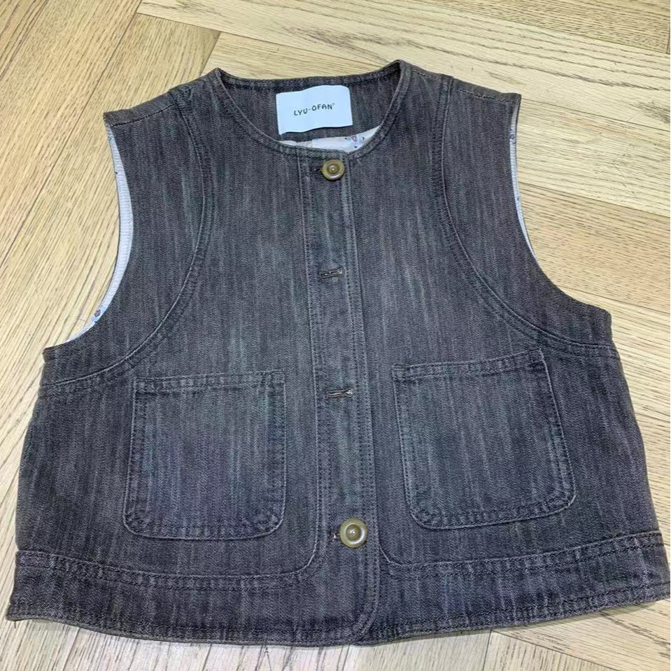 【no退no换 谨慎下单】圆领无袖口袋牛仔马甲 W83025