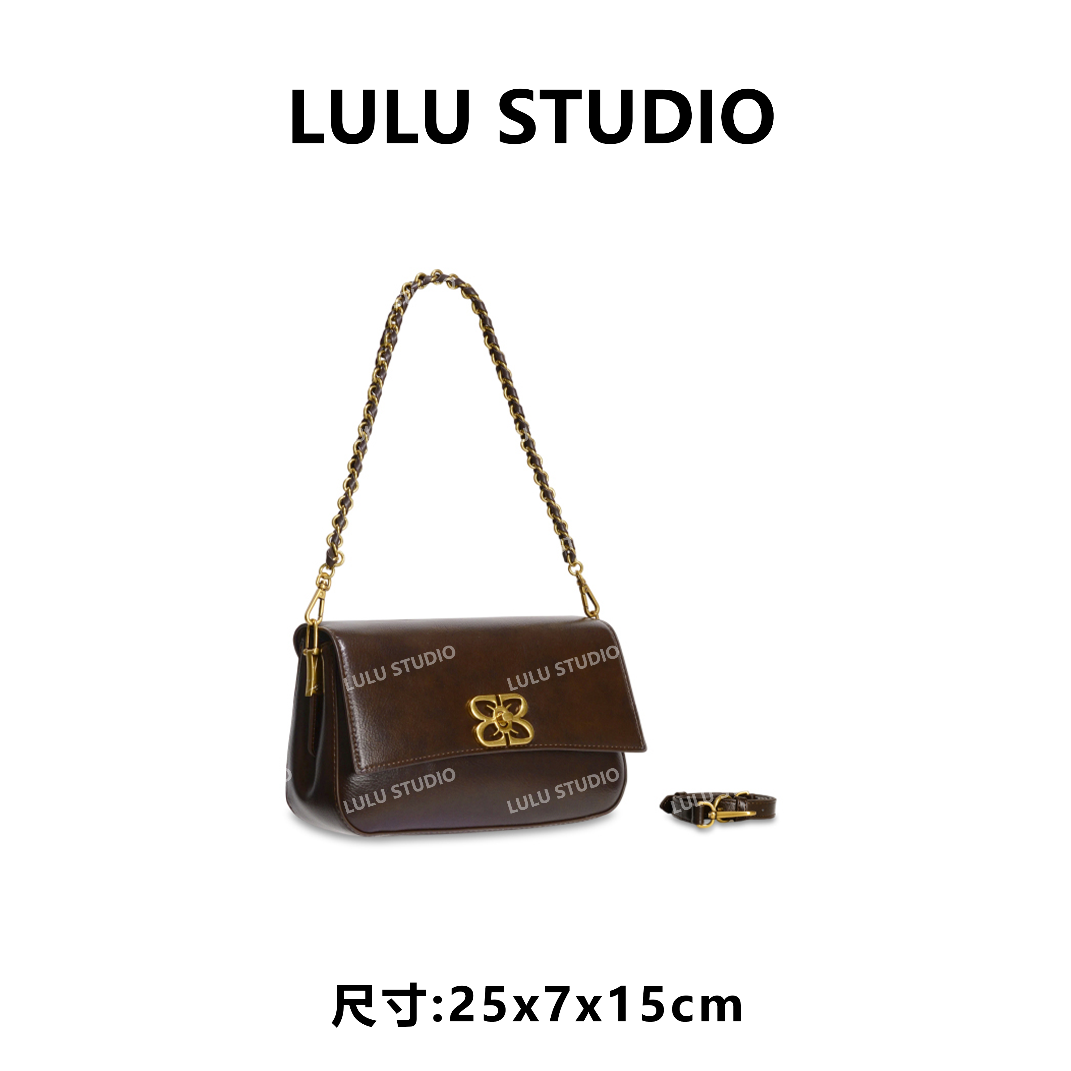 【LULU】GQ-87962-咖啡RAIN.CUN气质时尚百搭简约斜跨轻奢女包