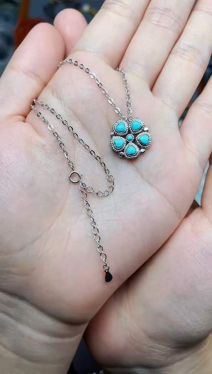 银S925镶嵌绿松石颈饰四叶草06