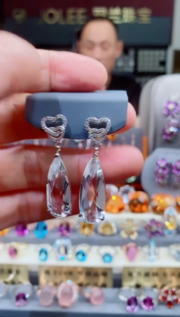 水晶耳饰银S925镶嵌柒*水晶耳钉