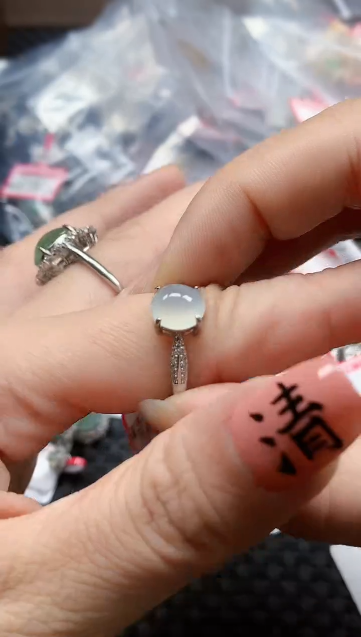 银S925镶嵌戒指翡翠天然A货缅甸翡翠