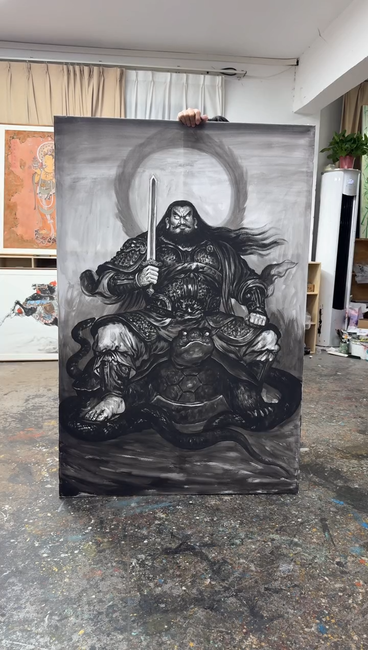 丙烯画胖**好北北老师真武大帝加框