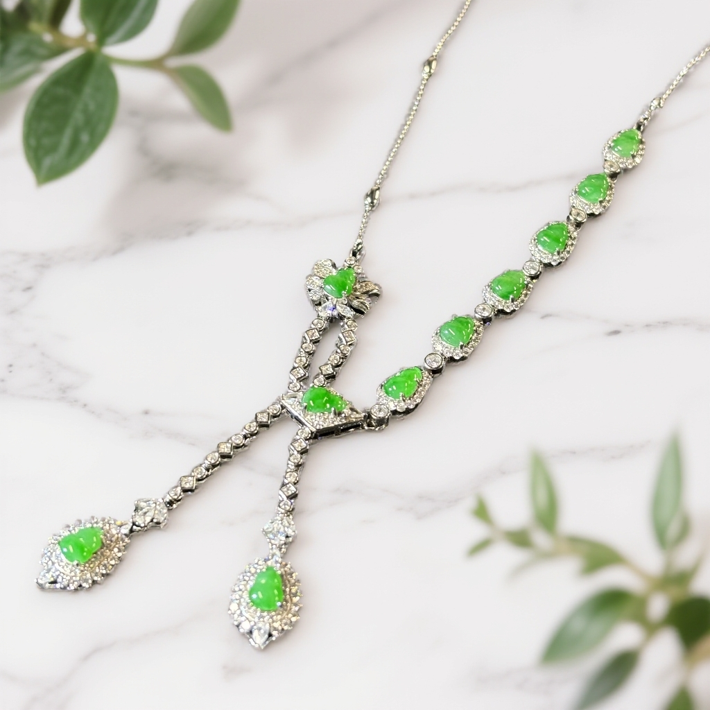 【陌玉精选】缅甸A货翡翠高冰甜阳绿葫芦锁骨套链一件 多样性发