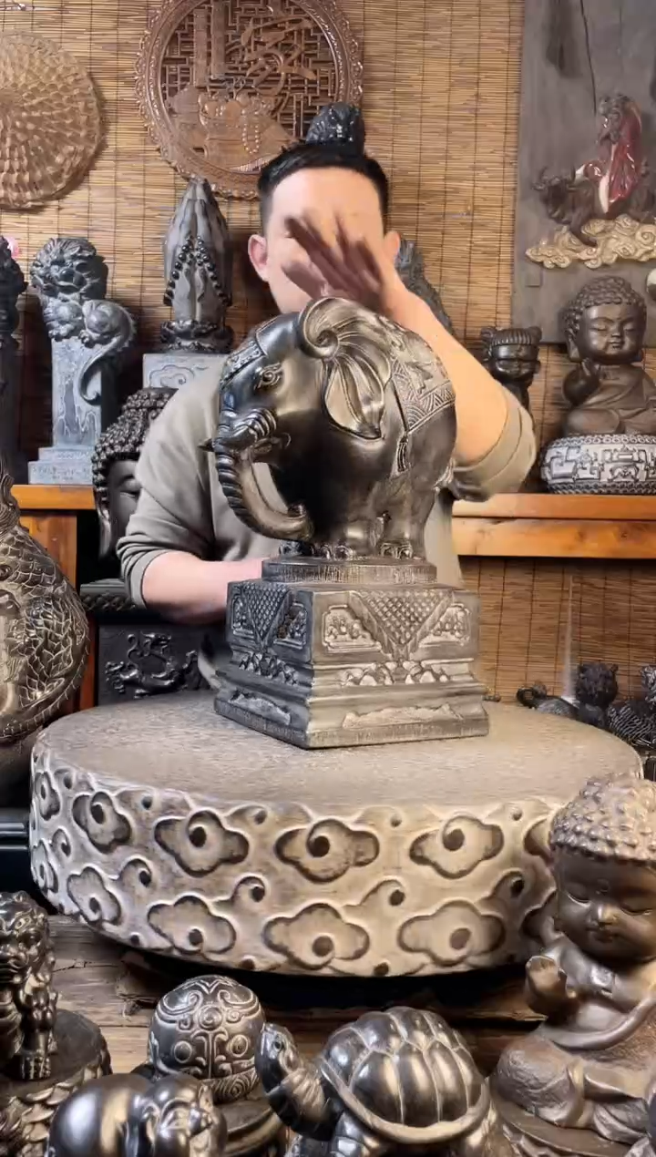 【闪购商品】42象墩一对天然青石雕刻