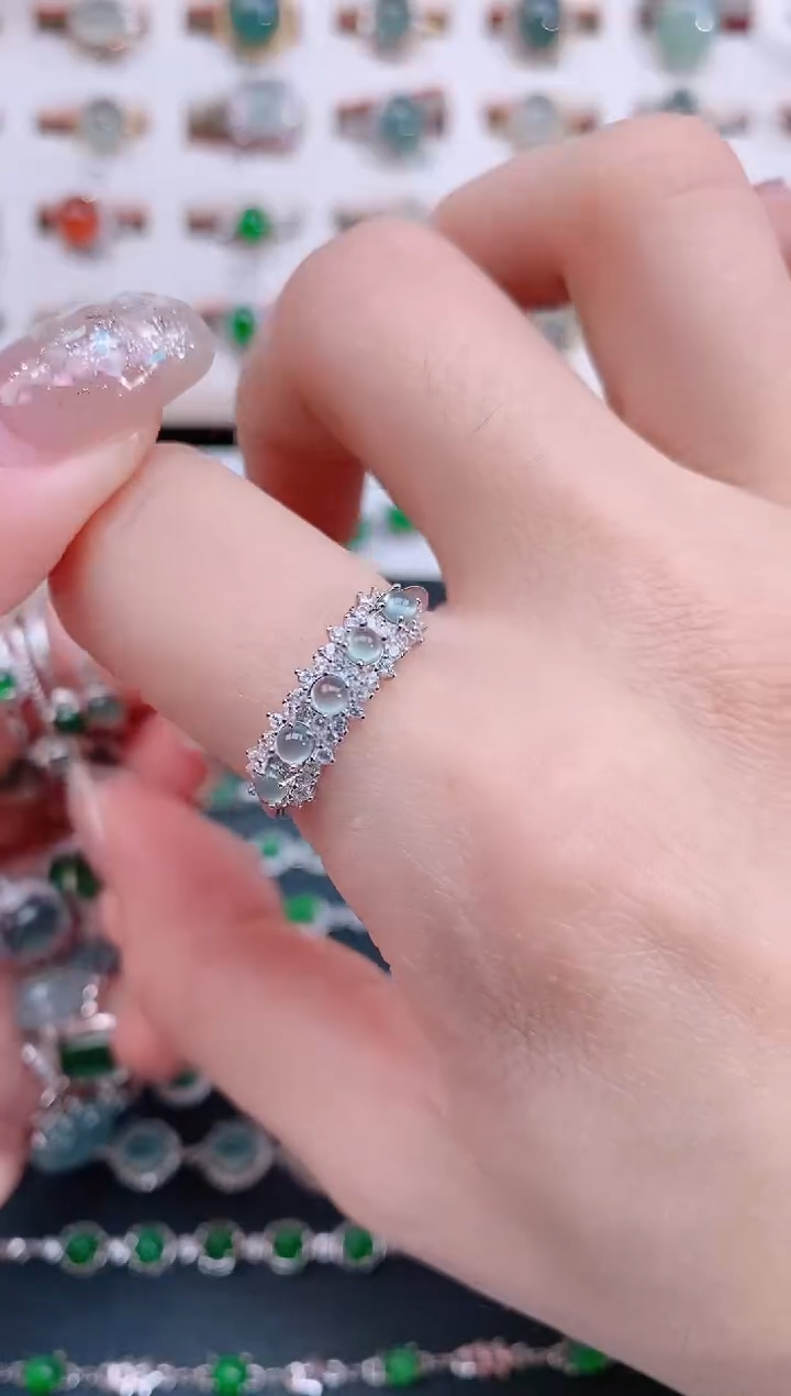 银S925镶嵌戒指翡翠天然翡翠