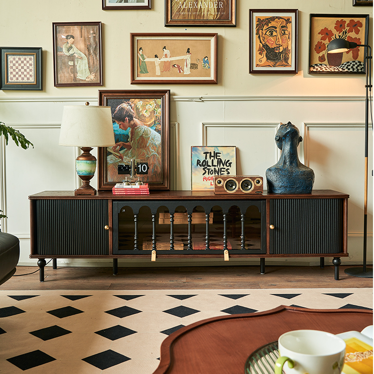 霍格沃茨复古实木电视柜客厅收纳储物柜一体胡黑美式轻奢中古风