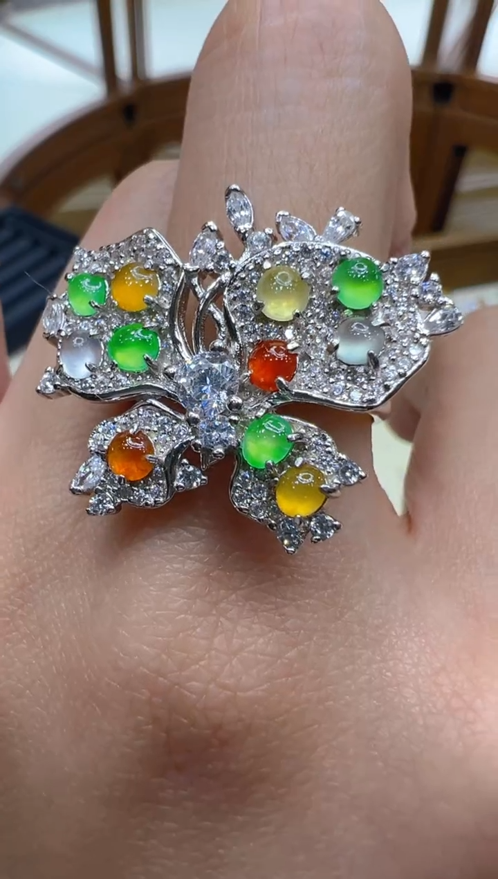 银S925镶嵌戒指翡翠多样性团购发一件