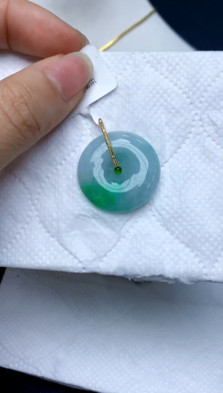 翡翠18K金镶嵌颈饰天然A货翡翠